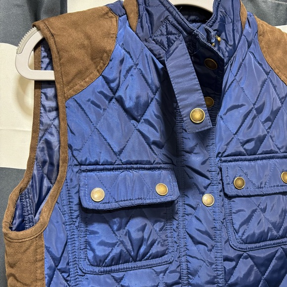 Blue Quilted Vest with Brown Accents - Picture 2 of 6